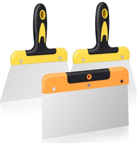 3 Pack 8 Wallpaper Scraper Set, 200mm Wide Flexible Stainless Steel Wallpaper Scraper, Durable Drywall Taping Knife Tool Non-Slip Putty Knife Filling Putty, Repairing Drywall, Plaster, DIY Projects