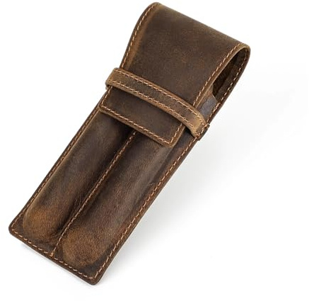 AHIOJEGX Stifteetui Handgemachte Leder 1/2/3 Slots Organizer Tasche Stift Halter Fall for Erwachsene Büro Schule Vintage Retro Stil(2 Slots)