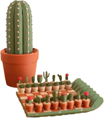 Lot de 32 échiquiers de voyage en forme de cactus, échiquier portable enroulable en 3D, motif végétal imprimé en 3D, décorations de table amusantes pour les amateurs de plantes