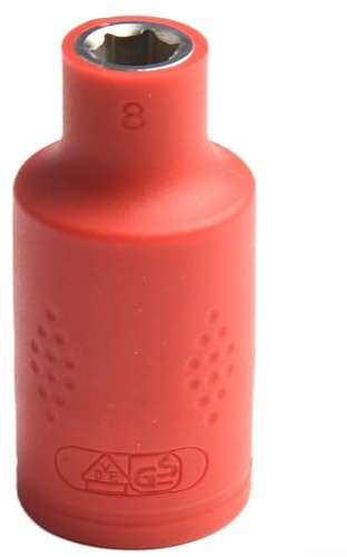 1000V Insulated Socket Wrench Set Chrome Vanadium Steel Hex Spanner Inserts 832Mm TPE Safety Handle for Live Electrical Work Metric Nut Driver Gadget for Electricians in Red（8Mm）