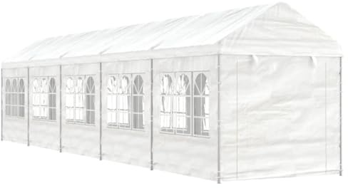 Pavillon de Jardin, Toit Blanc en Polyéthylène, Structure Acier Galvanisé, 12 Parois Latérales, Tente de Réception pour Événements Extérieurs, Jardin, Plage, Blanc, 11.15x2.28x2.69 m