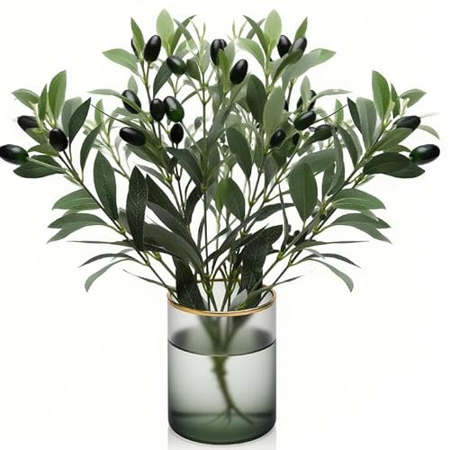 Rama de Olivo Artificial 30 cm, Set de 10 Tallos Flexibles con 2 Frutos de Espuma por Rama, follaje Realista para jarrón, Bodas, decoración del hogar, fotografía, sin Mantenimiento