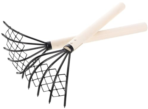 VICASKY 2pezzi Rastrello Da Spiaggia Denti Rastrello Artiglio Per Scavare Conchiglie Attrezzo Manuale Con Manico in Legno Realizzato in Ferro e Legno Sicuri e Resistenti