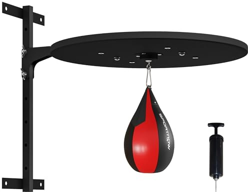 SPORTNOW Punching Ball a Muro, Speed Bag Girevole a 360° e Regolabile su 7 Livelli di Altezza, Palla da Boxe con Pompa Inclusa, per Casa, Palestra, Allenamento, Nero e Rosso