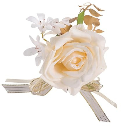 baojielai Elegante goldene Braut-Ansteckblume für das Handgelenk, für Hochzeit, Blumenstrauß, Champagner-Ton, Braut-Verkleidungszubehör