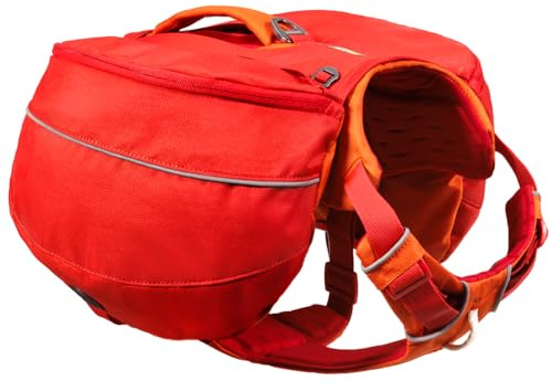 Ruffwear, Palisades Dog Backpack, Red Currant, Medium | Multi-Day Pack with Removable Saddlebags, 6-Point Adjustment, Padded Handle, Breathable Adjustable Harness, Beacon Light Loop
