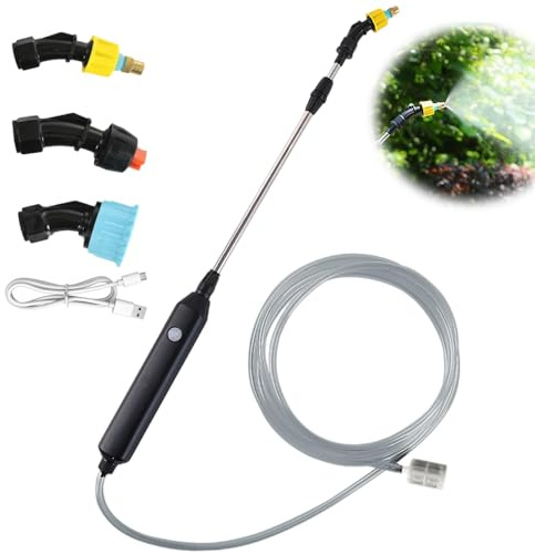 Pulverizador Electrico 3.7V, Pulverizador de Jardín, Recargable Pulverizador Plantas con Telescópica de 56 cm, 3 Boquillas, 3M Manguera, USB, para Jardín, Césped y Maleza