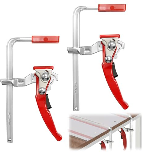 Ratchet Track Saw Clamp, 2 Pack Lever clamp,Woodworking Clamps,Quick Release Guide Rail Clamp Set, 160 mm x 60 mm Heavy-Duty F Woodworking Clamp for DIY & Carpentry, Wood Carving Routing Sanding