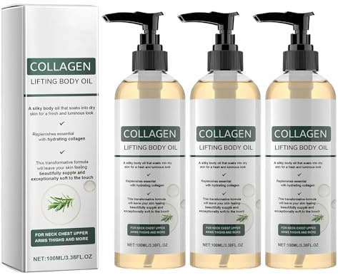 Aceite Hidratante de Colágeno para Cuerpo & Post-Ducha, Aceite Reafirmante de Colágeno con Fórmula Hidratante para Mujeres y Hombres, Ligero y No Graso (3 PCS)