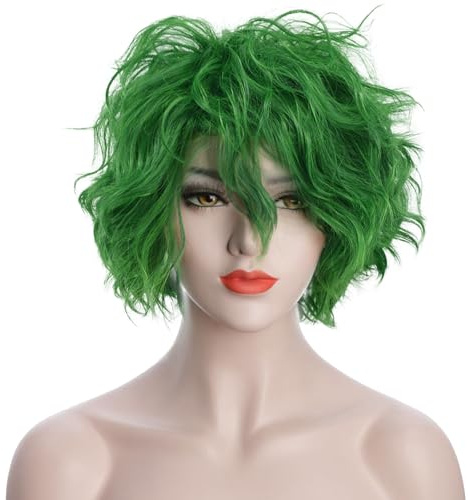 Karlery Unisex Fluffy Kurze Bob Welle Grün Halloween Cosplay Perücke