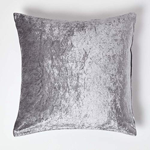 Homescapes Pannesamt-Kissenbezug in Silber, glamouröse Samt-Kissenhülle 60 x 60 cm, quadratischer Dekokissenbezug für Zierkissen mit verdecktem Reißverschluss