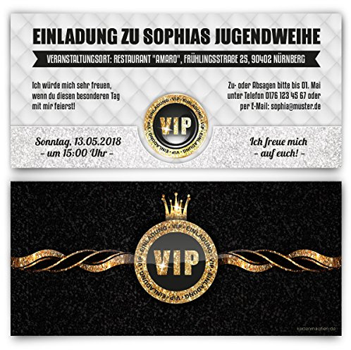 Kartenmachen.de Individuelle Einladungskarten zur Jugendweihe selbst getalten ab 10 Stück Jugendweiheeinladungen - VIP Gold