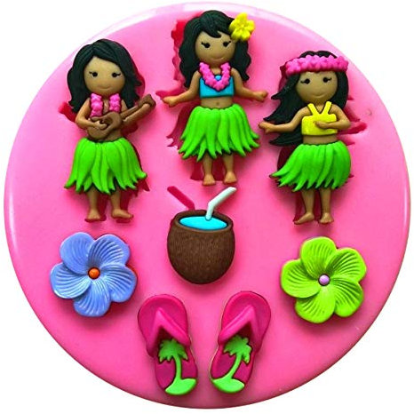 Fairie Blessings Aloha Tropical Hawaii Tiki Bar Jupes hawaïennes Moule en silicone pour décoration de gâteaux Pâte à sucre