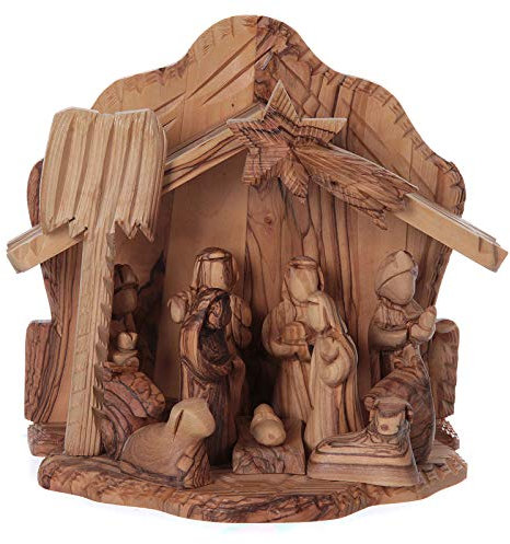 Holyart Casetta in ulivo Betlemme con presepe Completo Stilizzato 20x20x15 cm