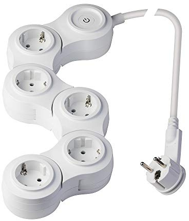 POLY POOL - PP2529 Toma Múltiple SNAKE Articulado - Regleta Multitoma 5 Toma Schuko 16A y Enchufe 16A - Regleta con Interruptor, cable 1.5 m y lengüeta para Extracción Fácil