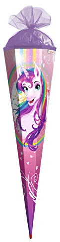 ROTH Schultüte Einhornportrait 85 cm groß - 6-eckig Rot(h)-Spitze Tüllverschluss - Zuckertüte Einhorn