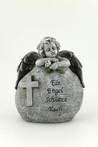 Poly-Engel auf Stein, Spruchstein, Grabschmuck, Gedenkstein, ca. 15x8x18 cm