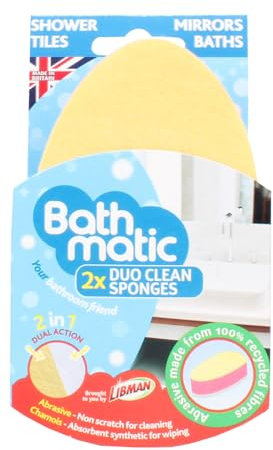 Bathmatic Cleaning Sponge, Duo Pack, Non-Scratch, Perfect For Cleaning Mirrors & Shower Screens, Pack of 1