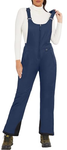 GEMYSE Damen Skihose Winter Wasserdicht Schneehose Winddicht mit verstellbaren Trägern Overall Skianzug für kalte Tage(Navy Schwarz,L)