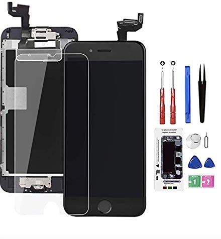 Allfixparts Écran tactile LCD de remplacement pour iPhone 6S - Écran complet pour A1633, A1688, A1700, bouton d'accueil de proximité, haut-parleur, appareil photo avant et outil de réparation (noir)
