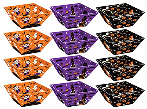 Cabilock 12PCS Halloween Paper Food Trays, Halloween Candy Holder Food Serving Trays Decorations Party Trick or Treat Supplies for Snack Dessert Popcorn Chocolate