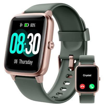 GRV Smartwatch Donna Uomo Orologio Fitness Effettua/Risposta Chiamate Contapassi Cardiofrequenzimetro da Polso Conta Calorie Impermeabile IP68 Pulsante SOS Android iOS Compatibile Verde