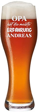 Leonardo Weißbierglas 0,5 L mit personalisierter Gravur - Geschenk für Großvater - Bierglas für Hefeweizen - perfekte Geschenk-Idee - Geburtstag, Weihnachten - Motiv Opa hat Erfahrung