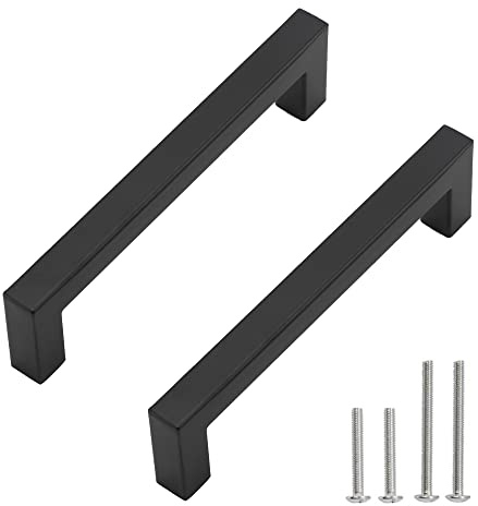 Redunest Skåphandtag i mattsvart, fyrkantiga lådhandtag i rostfritt stål, till köksdörr, skåp, lådbeslag, 5-pack, håldelning på 160 mm c/c