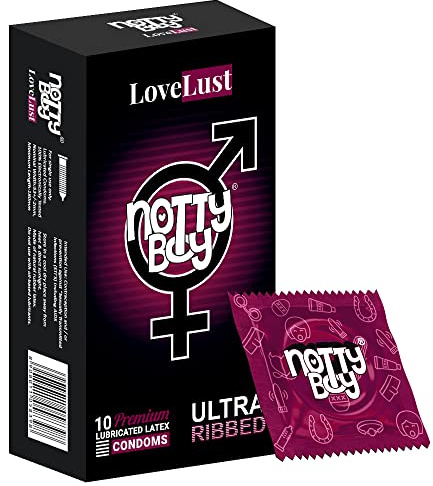 NOTTY BOY Extra Ribbed Condoms for Men – Pack of 10 | Natural Latex Condoms with Enhanced Rib Texture