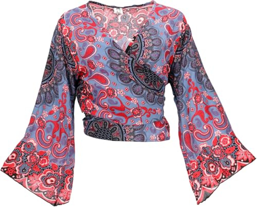 GURU SHOP Camiseta corta, blusa, blusa envolvente, blusa envolvente, mujer, rojo, sintético, talla: 38, azul / rojo, 40