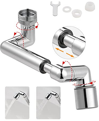 Hibbent Rubinetto estensibile a 1440 gradi per rubinetto del lavandino del bagno, rubinetto da cucina a doppia funzione, aeratore di rotazione e flusso d'acqua per lavello della cucina (cromo)