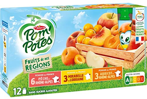Lot de 6 unités *** POM'POTES Gourdes compote pomme pêche mirabelle abricot sans sucres ajoutés 12x90g*** soit un format carton de 6 unités ***