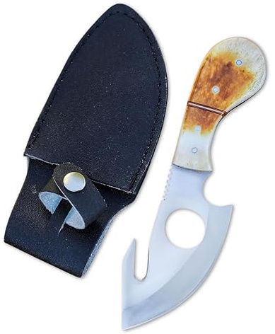 METAL OF HONOR Fixed Blade Knife, All in One Skinning Knife with Gut-Hook, for Hunters and Outdoors Enthusiasts with Sheath,Full Tang handmade knife with Bone Handle