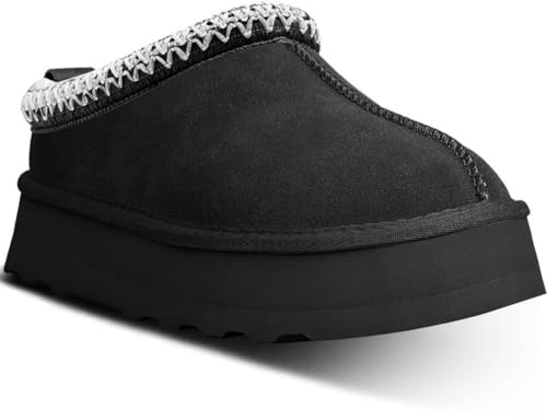 metricfalcon Mini stivali con zeppa per donna - Pantofole da casa con fodera in pelliccia di pile - Stivaletti corti in camoscio, Nero , 38 EU