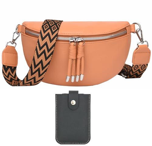 Atgbiem Umhängetasche Damen Bauchtasche Damen Stylisch Crossbody Bag Damen Breiter Gurt Orange Farbe mit Kreditkartenhalter