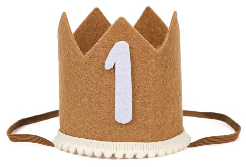 lasuroa Erster Geburtstag hut für Baby, 1. Geburtstagsparty-Zubehör Boho-Niedlicher Geburtstag Krone mit Gummiband für Mädchen-Jungen-Geburtstagsparty-Dekorationen (Braun)