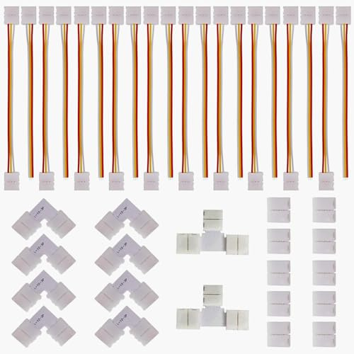 GTIWUNG 3-stifts RGB LED-remsanslutningskit, 20 x bro LED-remsor, 10 x L-& T-formade kontakter, 10 x mellanrumslösa kontakter, för 10 mm 5050 WS2812B LED-remsa WS2811