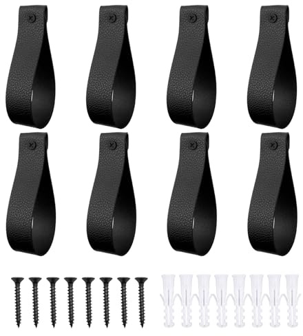 Shonmogar Curtain Rod Holders,Set of 8 Leather Curtain Rod Brackets with Screws,PU Curtain Rod Hangers Stylish Black Leather Straps Hooks for Wall Pole Macrame Boho Art Décor