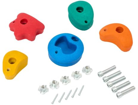 TRIBECCO Pietre da arrampicata per parete da arrampicata, 5 pezzi, con set di fissaggio, diverse forme, dimensioni 8 x 11,5 cm, in poliresina per arrampicata all'aperto e al chiuso (mix)