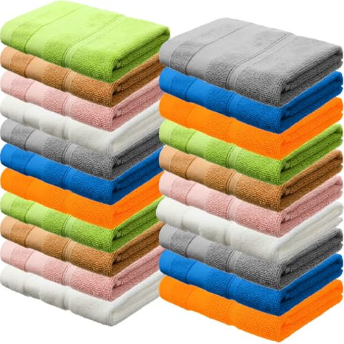Mindsoft 21 Pack Washcloths for Face 14 x 14 Absorbent and Soft Hand Towels Bulk Set 100% Cotton Ring Spun Hand Towels for Bathroom Gym Wash Cloths(Multicolor)