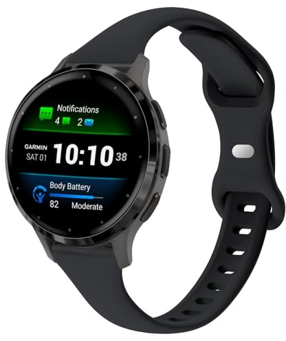 TUCOMO Schlanke Silikon Armband kompatibel mit Garmin Venu 3S / Vivoactive 4S / Venu 2S / Vivomove 3S, 18mm Dünne Weiche Schmale Sport Ersatzarmbänder für Garmin Forerunner 255s/265S