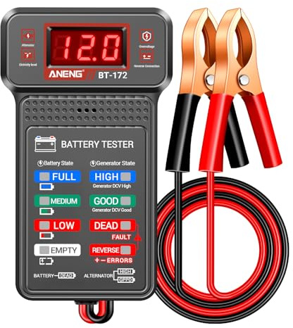 ANENG Tester per Batteria Auto,12V,Tester Digitale per Batteria Auto,Analizzatore di Carica Dell’alternatore,Voltmetro con Display LCD e LED,Indicatore di Tensione per Auto,Utensili Elettrici