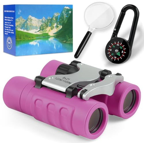OSDUE Binocolo per Bambini, 8x21 Ingrandimento Binocolo,Portatile Bambini Binocolos, Kit Esploratore Cannocchiale per 3-6 Bambino Bambina con Bussola e Lente D'Ingrandimento, per Bird Watching (Viola)