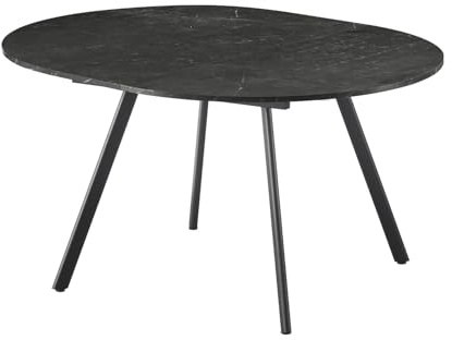 B&D home® runder Esstisch Till, ausziehbar 115–145 cm mit Butterfly-Einlage, 4–6 Personen, Tischplatte in Marmoroptik, Metallgestell schwarz, moderner Küchentisch/Esszimmertisch