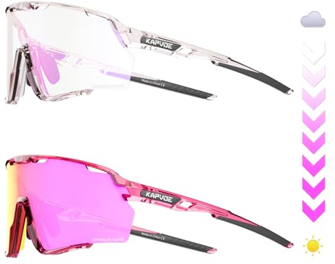 KAPVOE Selbsttönend Fahrradbrille Photochromatische Radbrille MTB Brille Herren Damen Klar Sportbrille Rennrad Sonnenbrille Radsport Laufen Golf Baseball Wandern Volleyball Tennis Angeln Softball 72