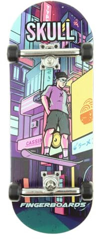 Skull Fingerboards® Back to The 80s 34mm Pro Complete Professional Wooden Fingerboard Mini Skateboard 5 PLY with CNC Bearing Wheels