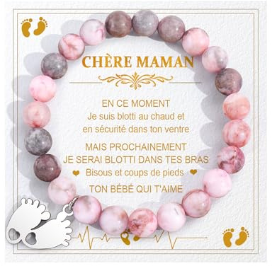 BOCHOI Bracelet Future Maman Cadeau Enceinte Femme Idee Cadeau Fete des Meres Future Maman Cadeaux Jeune Mama Original Baby Shower Cadeaux Grossesse Naissance Bracelet Pierre Naturelle Bijoux Mere