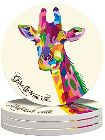 Vibiliyou A 4-Piece Set of Round Absorbent Ceramic Stone Drink Coasters,Featuring a Giraffe Design and Equipped with a Ceramic Stone and Cork Base,Provides Protection for Kinds of Mugs,and Tabletops