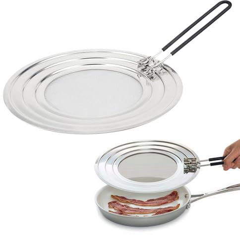 Spritzschutz Pfannen,Pfannen Spritzschutz,Pfannenspritzschutz für Pfannen mit Ø 20, 24 und 28 cm,Spritzschutz für Pfannen,Splash Guard mit klappbarem Griff,Spritzschutz zum Schutz vor Fettspritzern