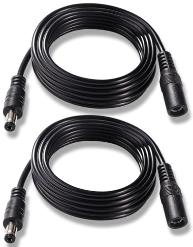 KUOQIY 2 Pièces 3m 5.5x2.1 mm 24V 12V Rallonges d'alimentation DC, Câble D'extension d'alimentation Mâle Femelle 22AWG, pour Caméra Sécurité CCTV, Noir